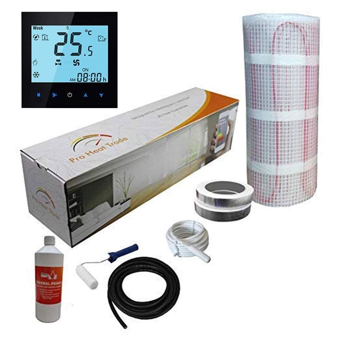 Electric Underfloor Yellow Box Heating kit 150w - 15.0m2 - Black WiFi Thermostat