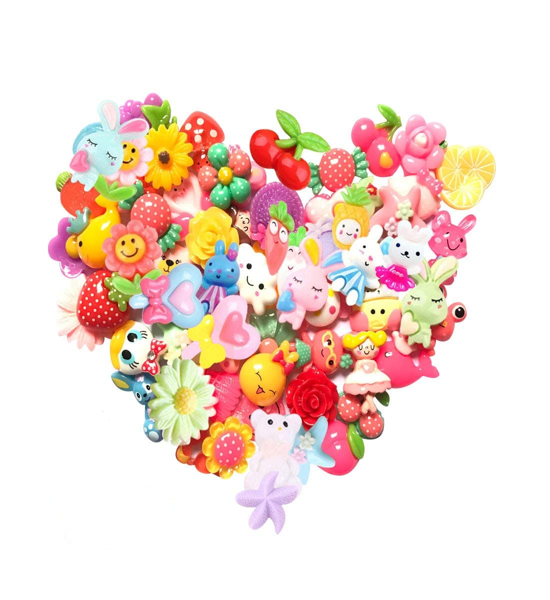 40 pcs Slime Charms Mix Lot 3D Candy Flower Bow Crown Fruit Animal Resin Flatback Slime Bead Button Supply for DIY Scrapbooking Embellishment, Phonecover Hair Clip Jewelry Craft Accessory