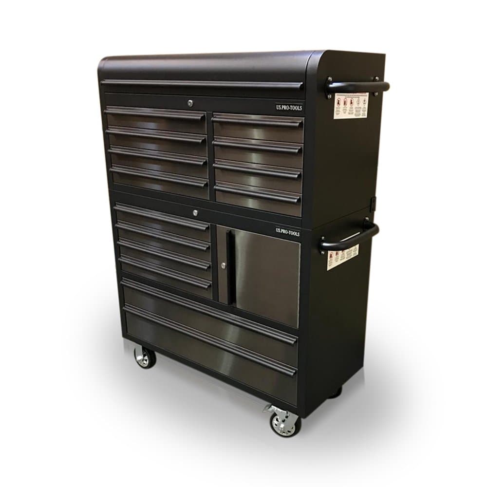 US PRO Stainless Steel with Black Tool Chest Cabinet Tool Box 41"