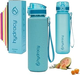 Hydracy Water Bottle with Time Marker - 500 ml 17 Oz BPA Free Water Bottle - Leak Proof & No Sweat Gym Bottle with Fruit Infuser Strainer - Ideal for Fitness or Sports & Outdoors
