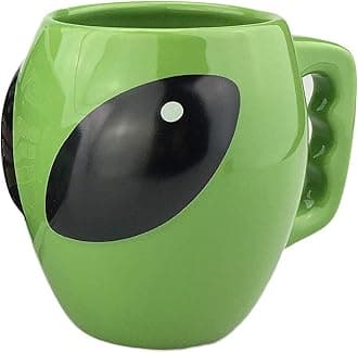 VanEnjoy Bright Green Glazed Ceramic Shape Ceramic Alien Mug Tea Coffee Cup, 3D Space Universe UFO Conspicuous Alien Cup, Gift for kid boy,13 oz(400 ml)