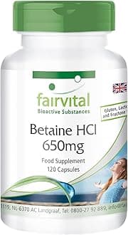 Fairvital | Betaine HCL 650mg - HIGH Dosage - Vegan - 120 Capsules - Betaine Hydrochloride