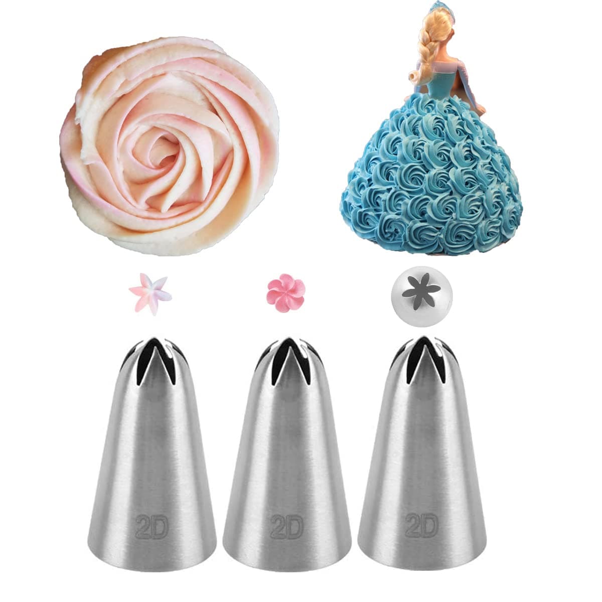 2D Piping Nozzle,Large Drop Flower Piping Tip,2D Closed Star Icing Nozzle for Cake Decorating,3 Pcs