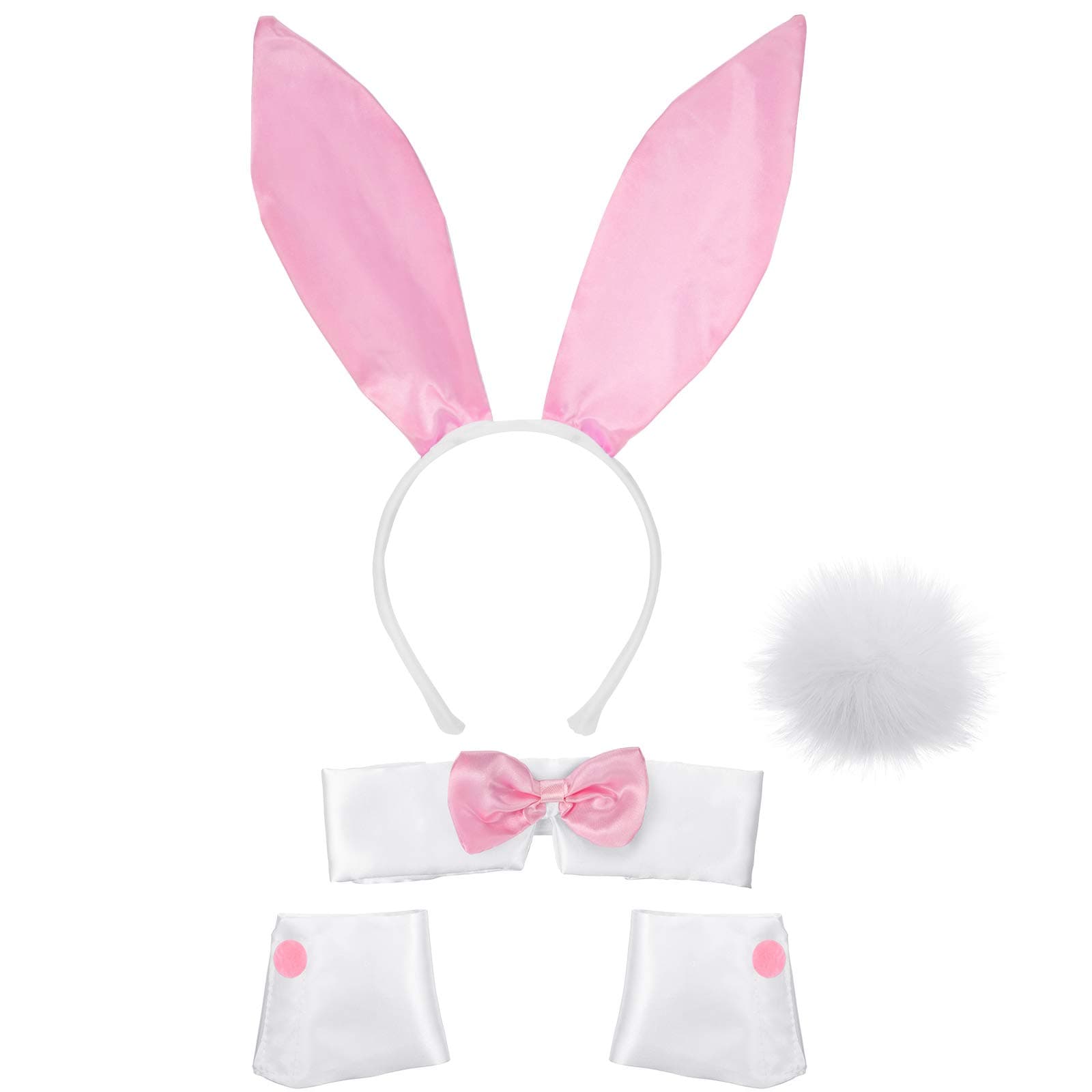 SATINIOR Bunny Accessory Set Rabbit Ear Headband Bow Tie Cuffs Tail for Costume Party