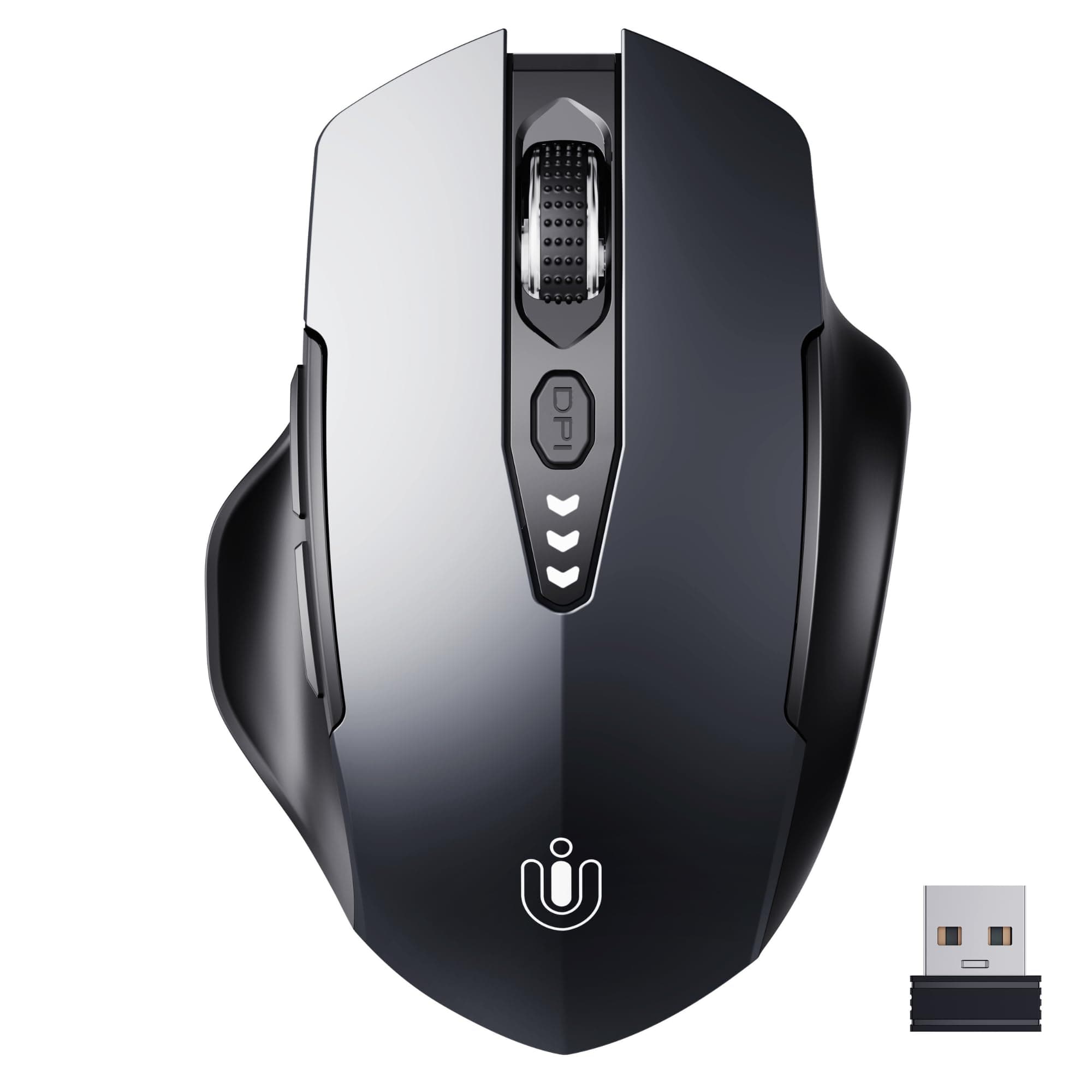 Uineer Wireless Mouse,[Upgraded] Rechargeable Mouse with 2.4GHz Connection, Visible Battery Display, 4 Adjustable DPI levels,Optical Computer for Laptop PC Computer,Grey