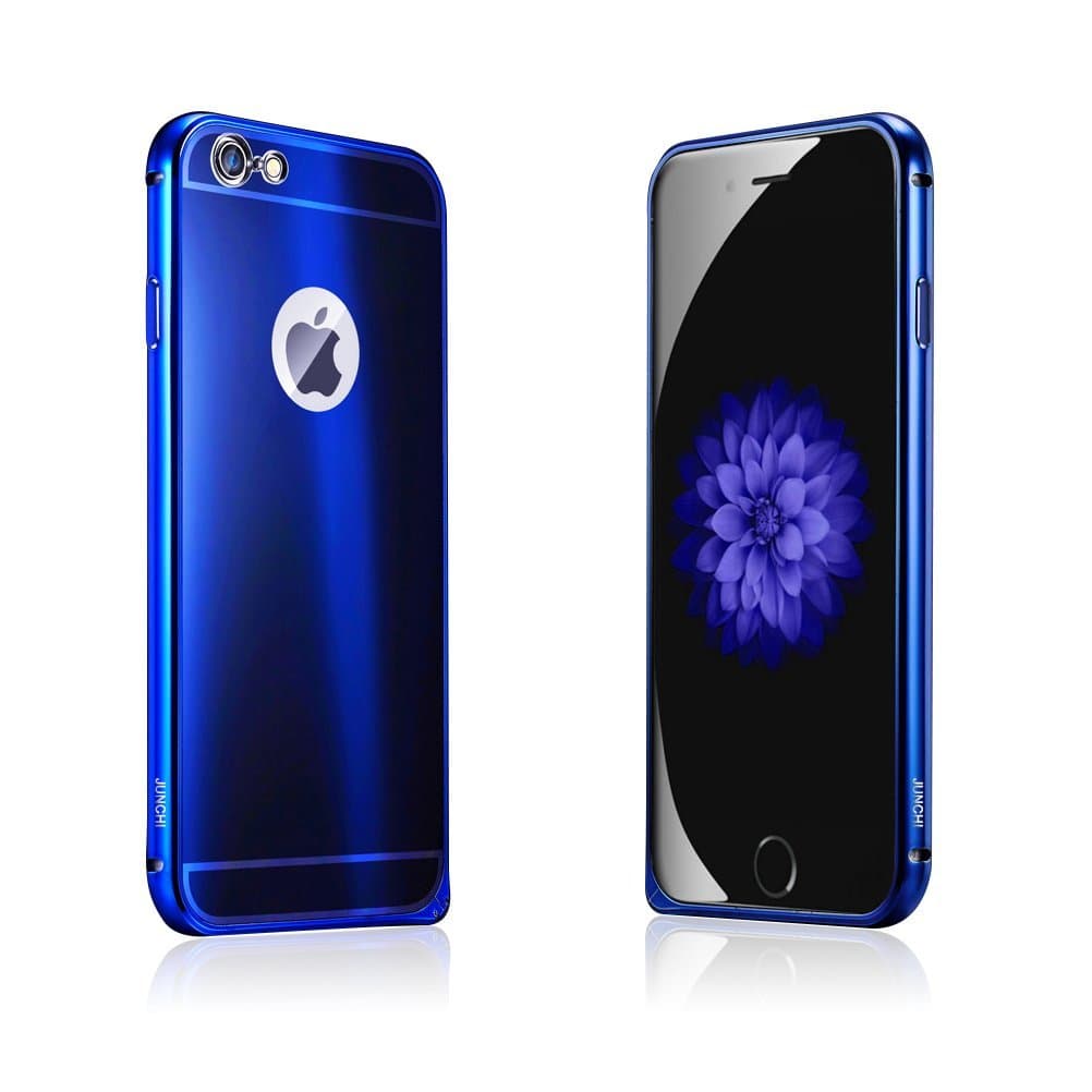JUNCH Iphone 6 Plus Case, Luxury Metal Aluminum Ultra-thin Mirror Case Lightweight Metal Bumper and Mirror Hard PC Back Protective Case for Apple IPhone 6S Plus 5.5 Inch (Blue)