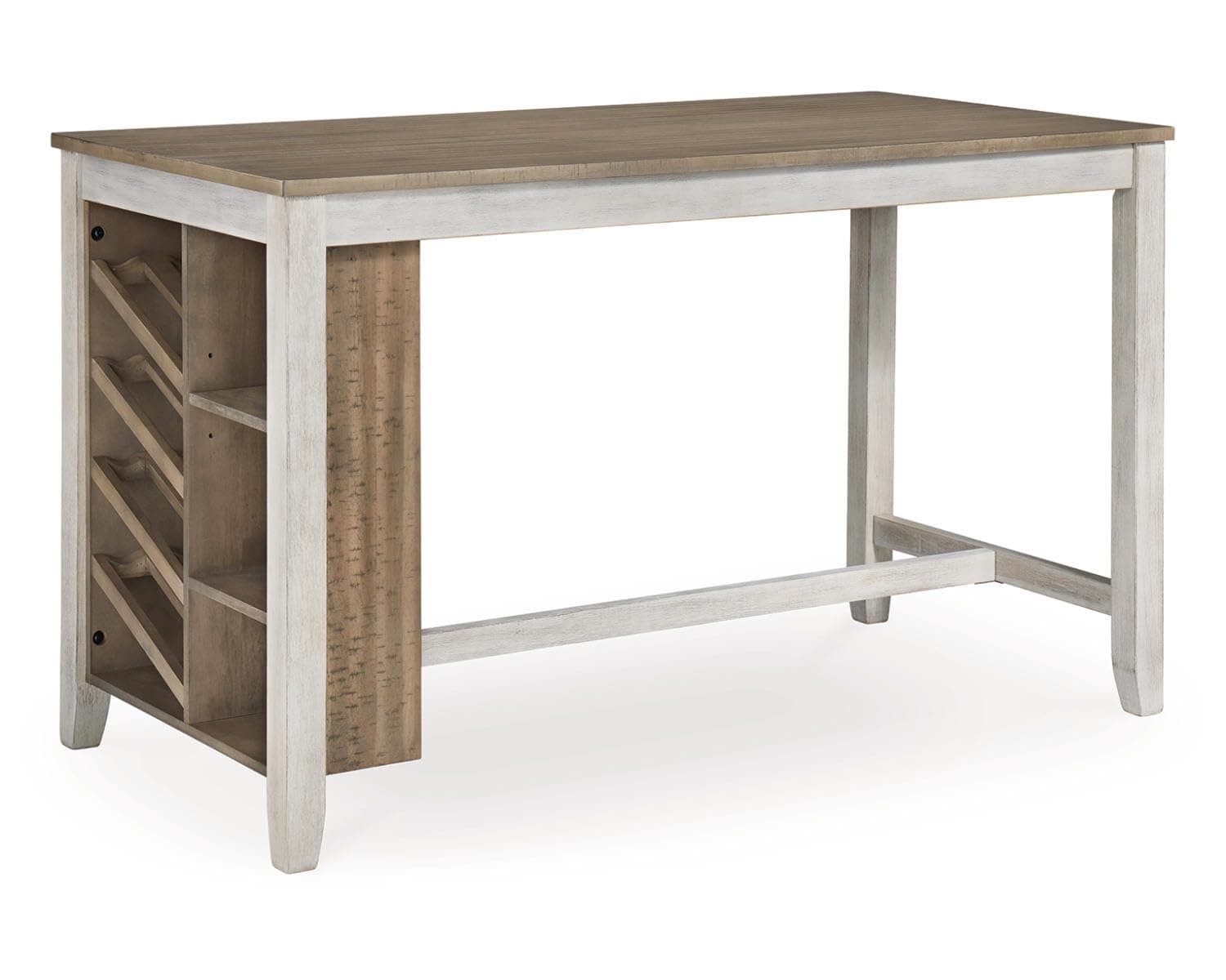 Skempton Farmhouse Rectangular Counter Table, Storage, 8-Bottle Wine Rack, 2 Shelves, Solid Wood, 60"" W x 30" D x 36" H, Whitewash