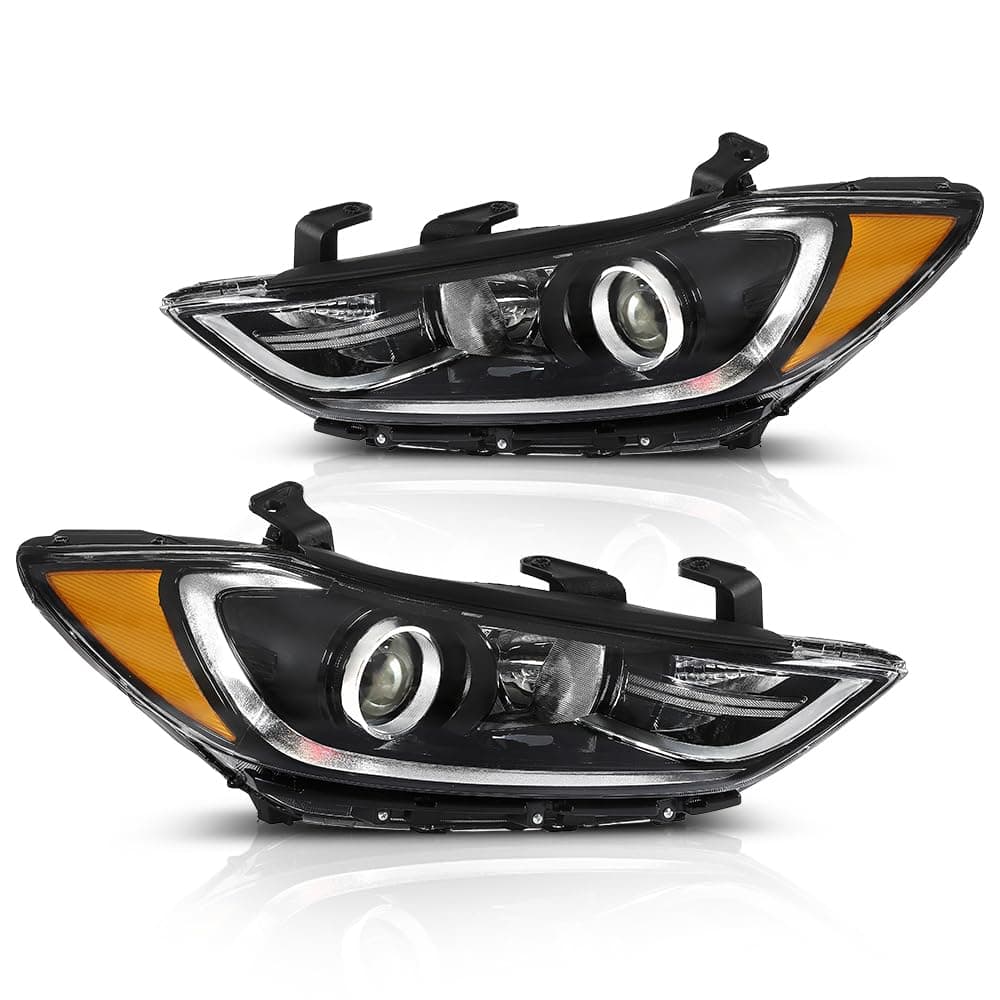Headlights Assembly Pair Compatible with Hyundai Elantra 2017-2018 Passenger & Driver Clear Lens Black Housing Amber Reflector