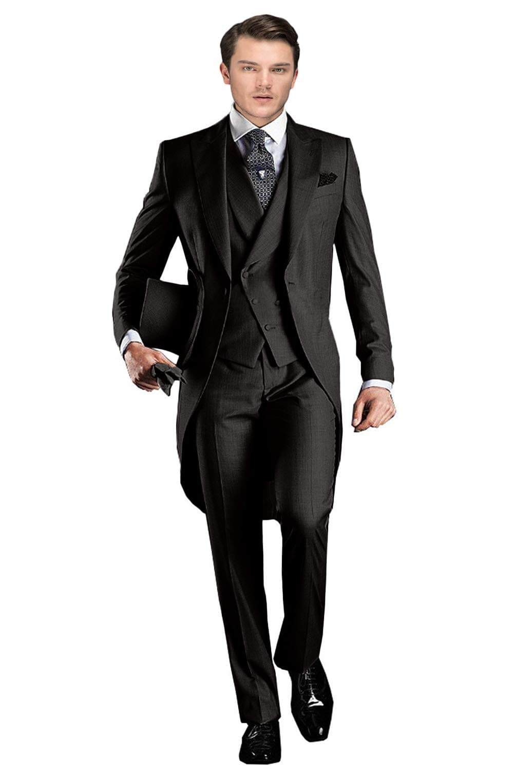 Men's Classic 3 Pieces Tux Suit One Button Regular Fit Long Tail Tuxedos(Black,36S)