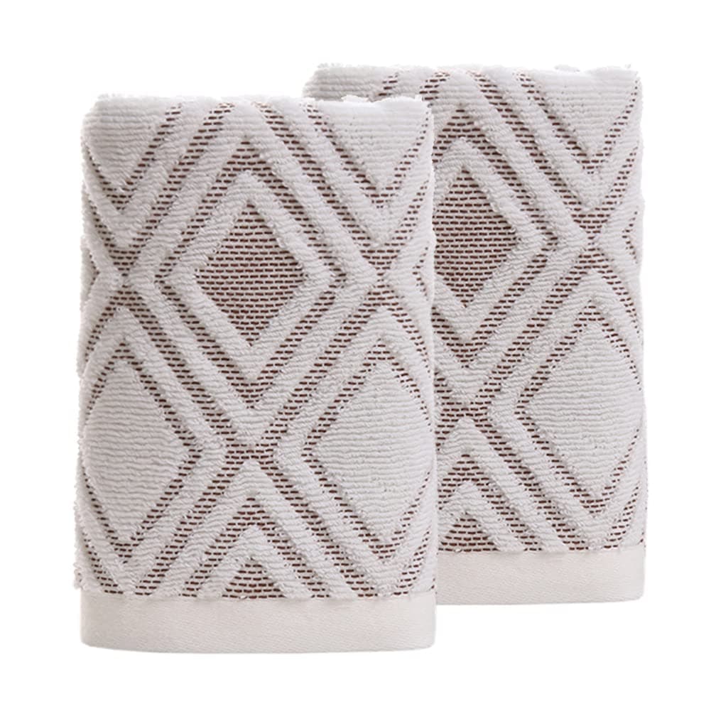 Pidada Hand Towels Set of 2 Diamond Pattern 100% Cotton Absorbent Soft Decora...
