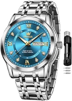 OLEVS Blue Watch for Men Classic Business Dress Analog Quartz