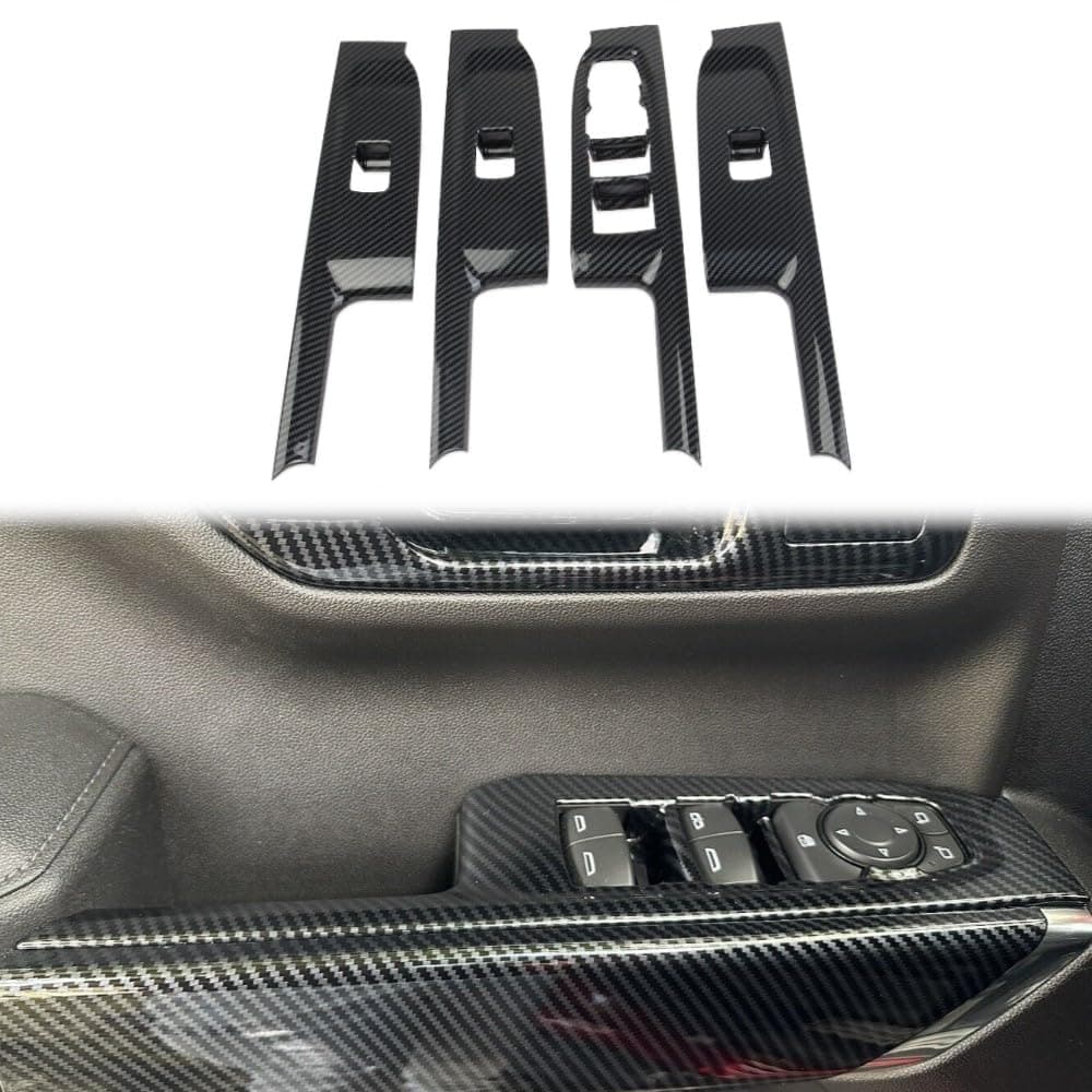 Carbon Fiber Window Lift Switch Panel Cover Trim for 2019-2025 Chevy Silverado 1500/GMC Sierra 1500 for 2020-2025 Sierra/Silverado 2500 3500 HD (4-Door(Crew cab))