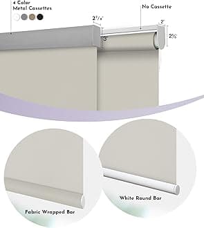 Graywind Motorized Roller Shade 100% Blackout Compatible with Alexa Google Waterproof Vinyl Fabric Remote Control Hardwired Window Shades Window Blinds, Customized Size (Vinyl - Beige)