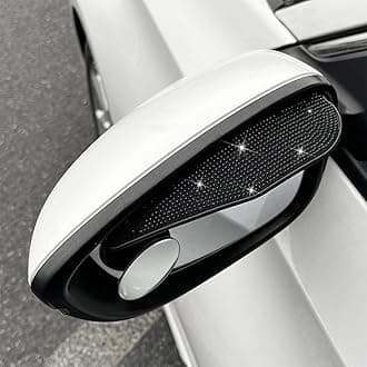 2PCS Car Rearview Mirror Rain Eyebrows, Bling Crystal Rain Visor Guard, PVC Waterproof Auto Mirror Visor Smoke Shade Cover, Automotive Exterior Accessories Decor (Black)