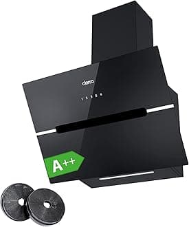 Ciarra CBCB6736F Class A+++ Inclined Cooker Hood - 60 cm 650m³/h - with Carbon Filter - Recycling or Evacuation - Touch or WiFi Control - Dimmable LED - 3 Speeds & Boost Function - Black