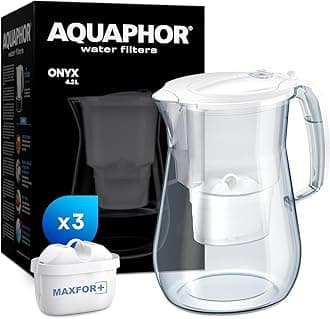 Water filter jug Onyx White incl. 3 MAXFOR+ filters I Table top 4.2l Capacity I Reduces Limescale Chlorine & Microplastics I Perfect for the family