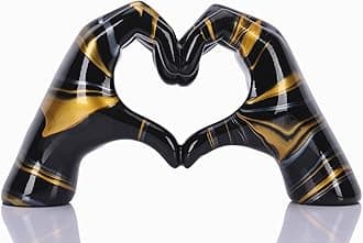 Black and Gold Hand Heart Decoration, Heart Hand Statue, Love Finger Sculpture Wedding Decoration for Bookshelf Coffee Table Office Bedroom TV Cabinet Bookshelf Small Ornaments Home Decor.