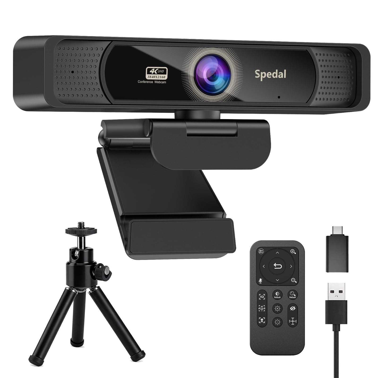 4K Webcam with Tripod, Wide Angle 120° USB Webcam, Sony 1/2.8" Sensor, Dual Microphones, Remote Control, Auto Focus for Video Conferencing, Online Meetings, Streaming, Zoom & Teams