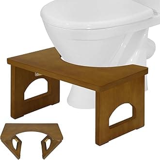 Foldable Toilet Stool, 7.5 Inch Poop Stool for Bathroom, Bamboo Toilet Stool Squat Adult, Collapsible Squatting Bathroom Potty Stool with Non-Slip Strip, Improve Squat Posture and Comfort, Brown