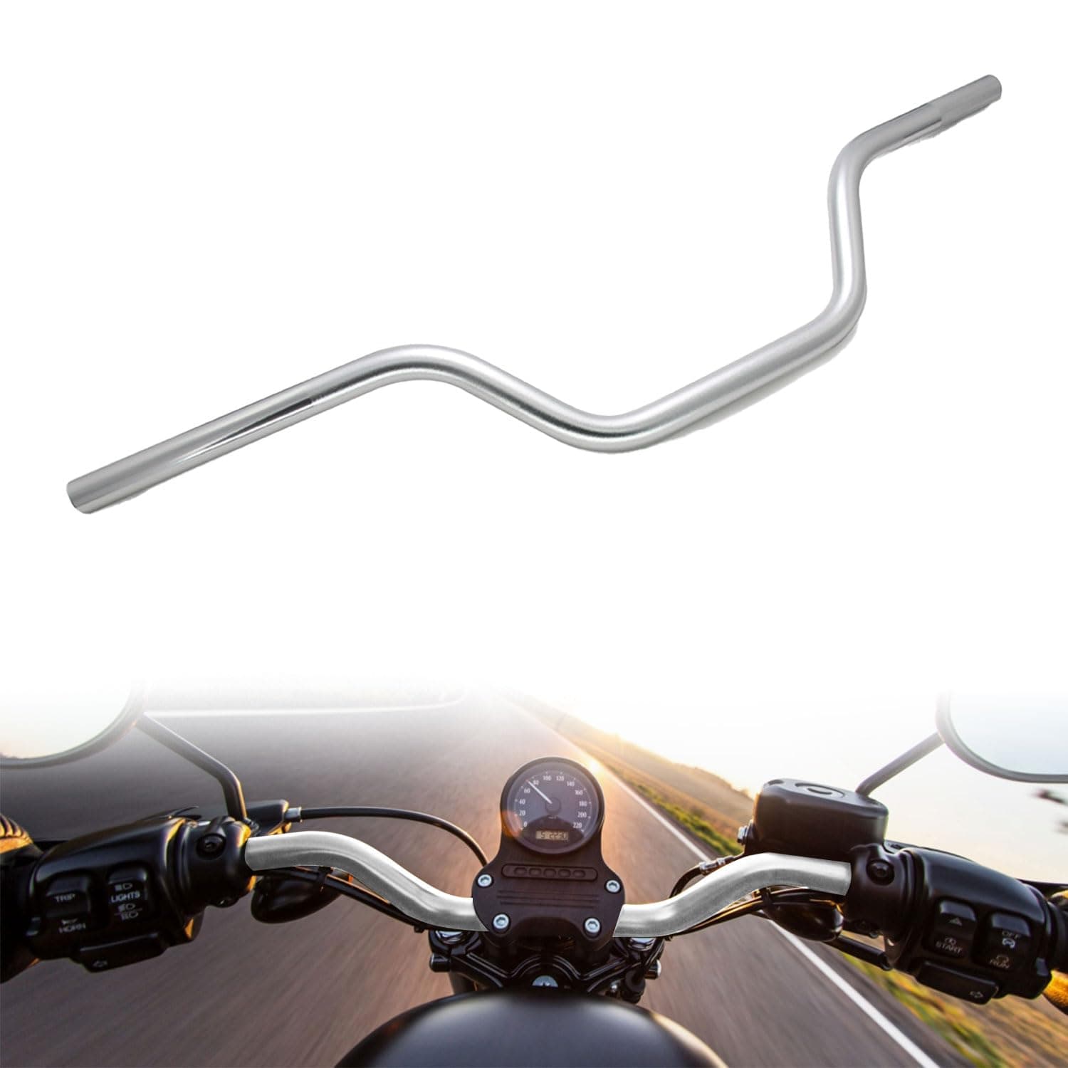 7/8" 22mm motorcycle Mid Handlebars, Motorcycle Handlebar Handle Bars Universal for All Motorcycle which the clamp 7/8" 22mm-Silver