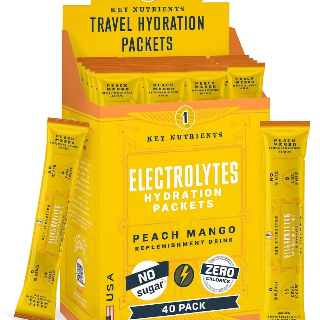 KEY NUTRIENTS Multivitamin Electrolytes Powder Packets - Tropical Peach Mango 40 Pack Hydration Packets - Travel Hydration Powder - No Sugar, No Calories