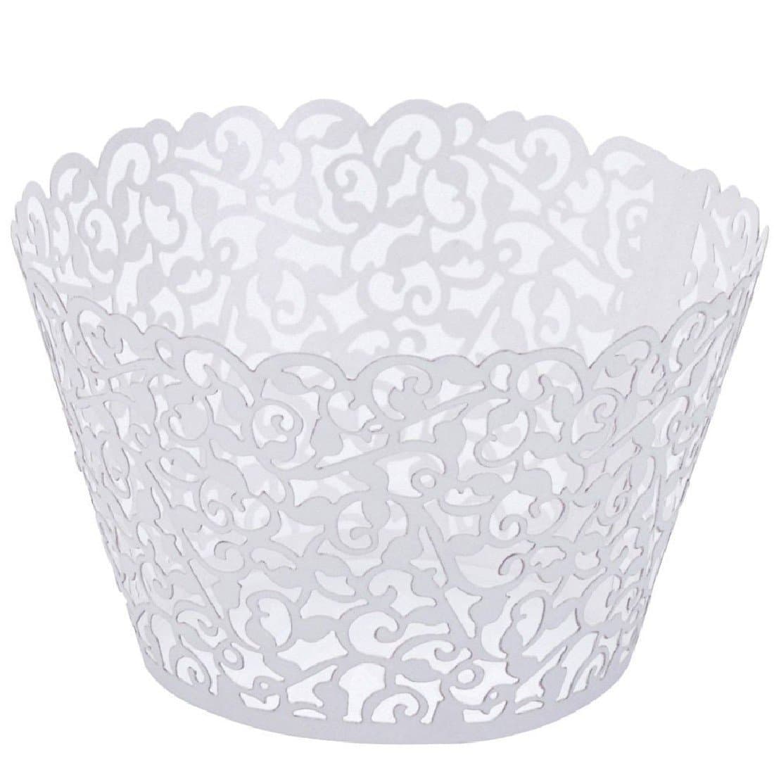 50pcs Pearly Paper Vine Lace Cup Cake Wrappers Cupcake Tower Cake Decoration Supplies White