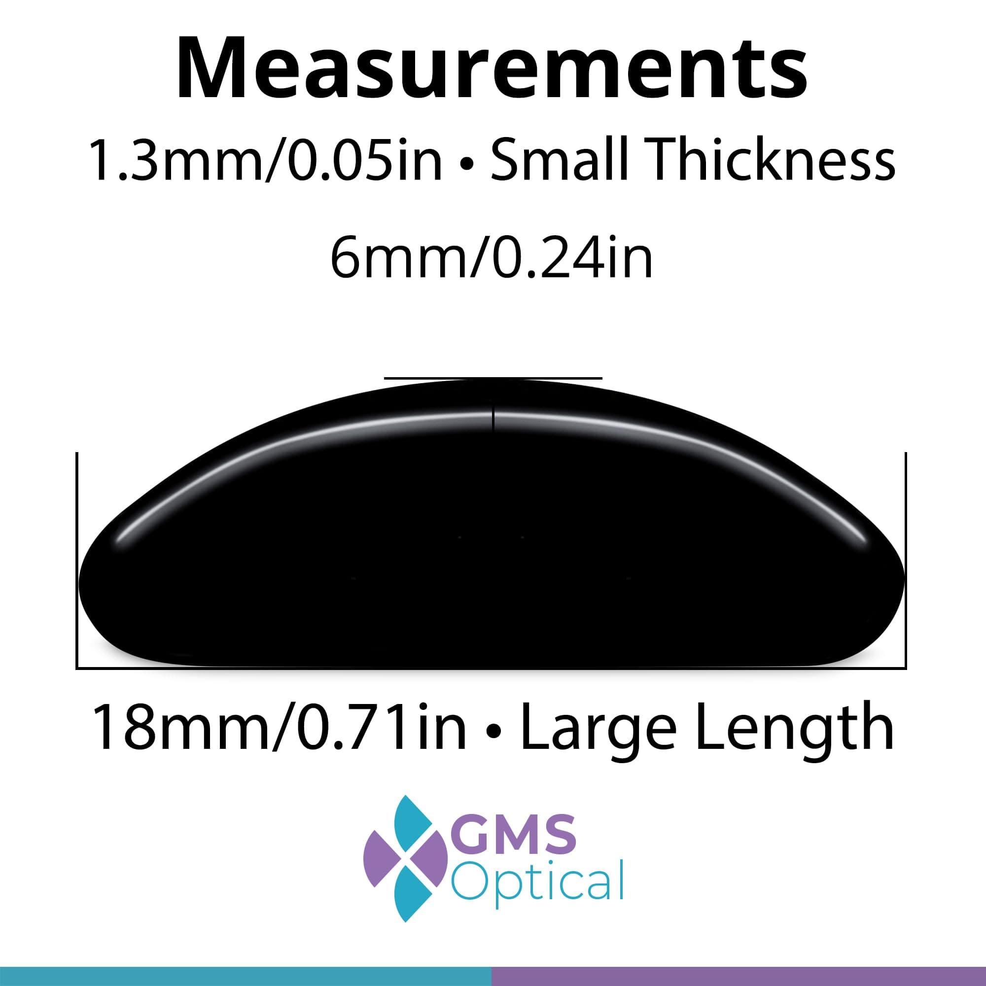 GMS Optical 1.3mm Ultra-Thin / 18mm Long Length - Anti-Slip Adhesive Contoured Silicone Eyeglass Nose Pads with Sticky Backing for Glasses, Sunglasses, and Eye Wear (2 Sets / 5 Pack)(10 Pair)(Black)