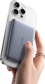 Baseus Picogo Portable Charger, 0.5 Inch Ultra Slim Wireless Power Bank, 5000 mAh 20 W Fast Charging Magnetic Battery Pack with USB-C for iPhone 16/15/14/13/12 Series Only, Fog Pink