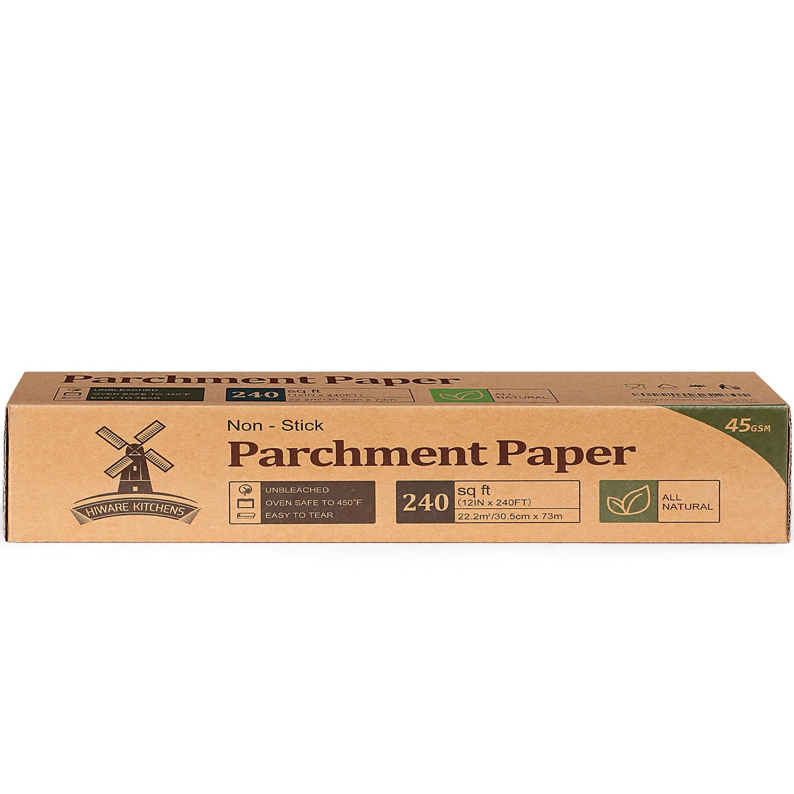 HIWARE Unbleached Parchment Paper for Baking, 12 in x 240 ft, 240 Sq.ft, Baking Paper, Non-Stick Parchment Paper Roll for Baking, Cooking, Grilling, Air Fryer and Steaming