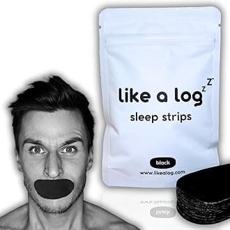 Premium Mouth Tape by Like A Log (Black) - 30 Pack Sleep Strips for a Better Night's Sleep, Reduced Snoring, Improved Nasal Breathing, Gentle Adhesive, Breathable Fabric - Sleep Aid for Men & Women
