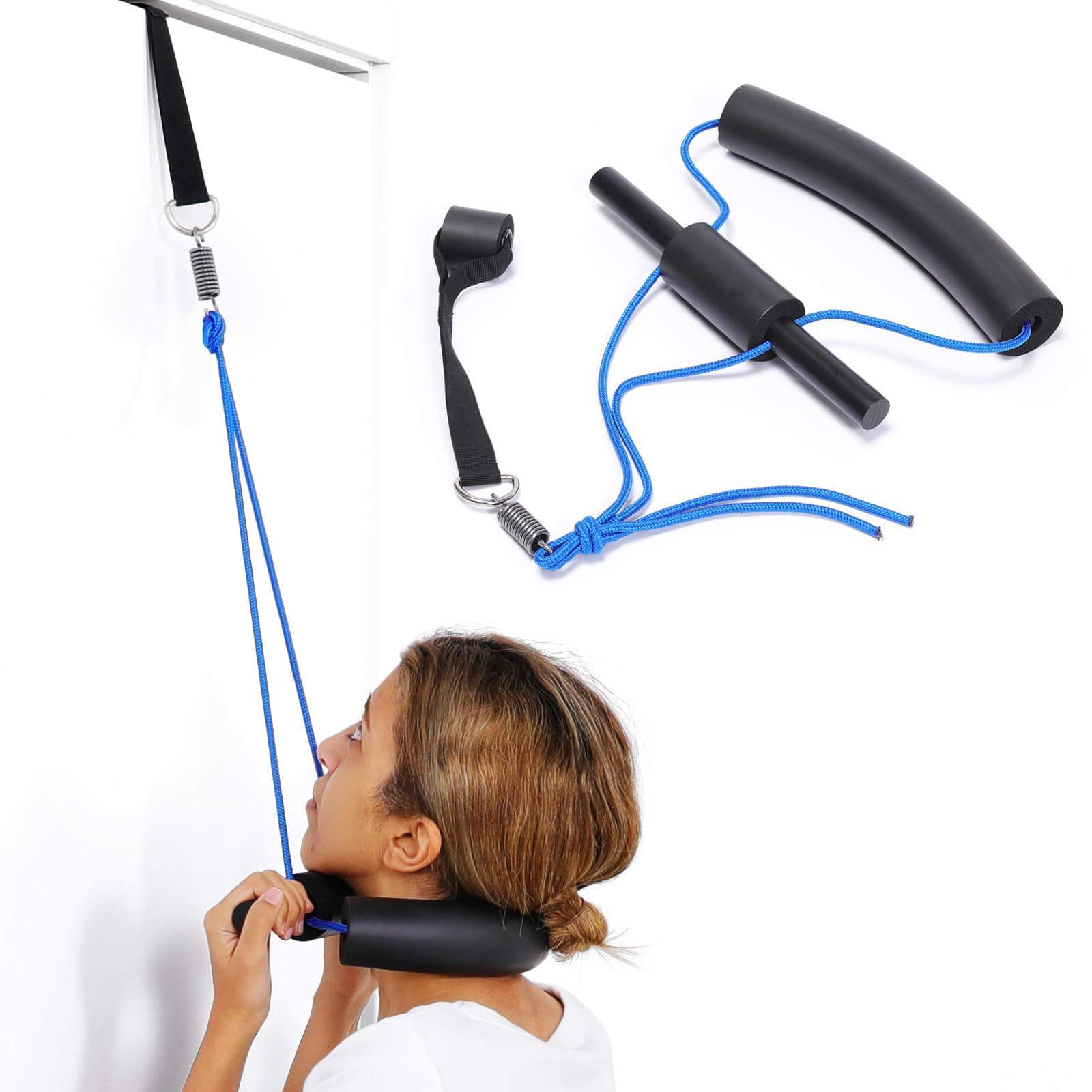 Cervical Neck Traction Device Over Door, Portable Neck Stretcher Strap for Neck Pain Relief