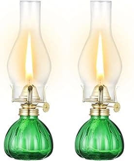 2 Pieces Vintage Oil Lamp Color Glass Kerosene Lamp Lantern 11 Inch Large Oil Lamps for Indoor Use Decorative Hurricane Lamp Oil Lantern for Tabletop Decor Emergency Lighting