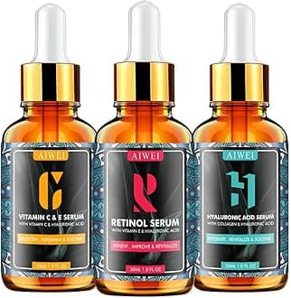 Aiwei Facial Serum Set - Includes Vitamin C, Retinol & Hyaluronic Acid - Improve Skin Texture, Glow & Hydration - Day and Night Face Serums for All Skin Types