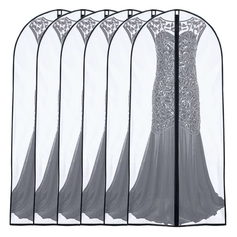 Garment Bags for Hanging Clothes 24'' x 60'' (Set of 6) Coat Covers for Closet Foldable Washable Dress Bags for Hanging Clothes for Long Dress Dance Costumes Suits Gowns Coats