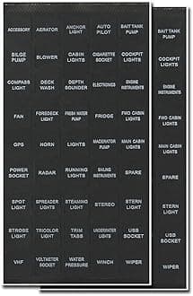 Set of 2 Decal Sticker Label Sheet for Caravan Marine Boat Dash Board Instrument Rocker Switch Circuit Panel GPS Horn Light,Black(45 Pcs Each)