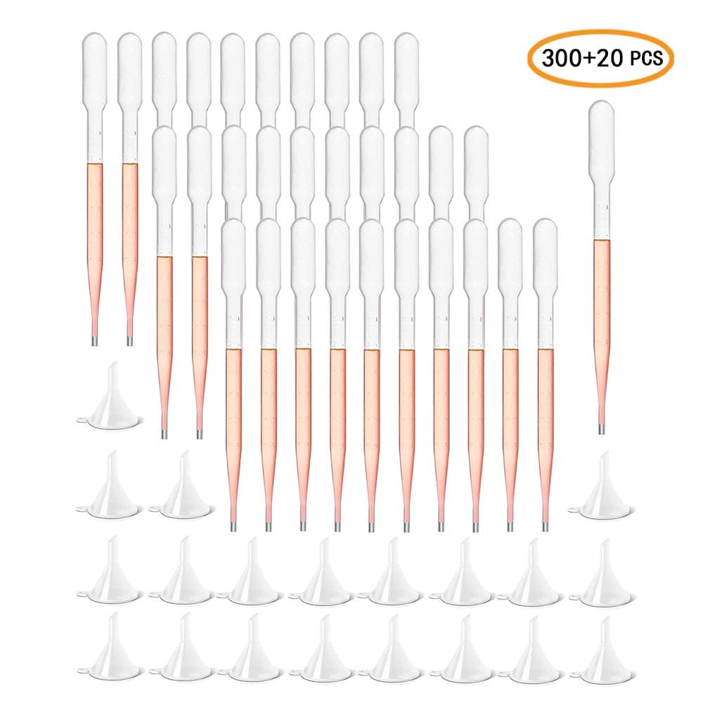 300 PCS 3ML Disposable Plastic Transfer Pipettes Eye Dropper with 20pcs Mini Plastic Funnel