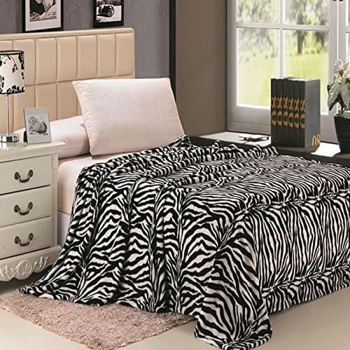 Plaza Tex Corp Animal Prints MicroPlush Zebra Queen Blanket Black & Off White