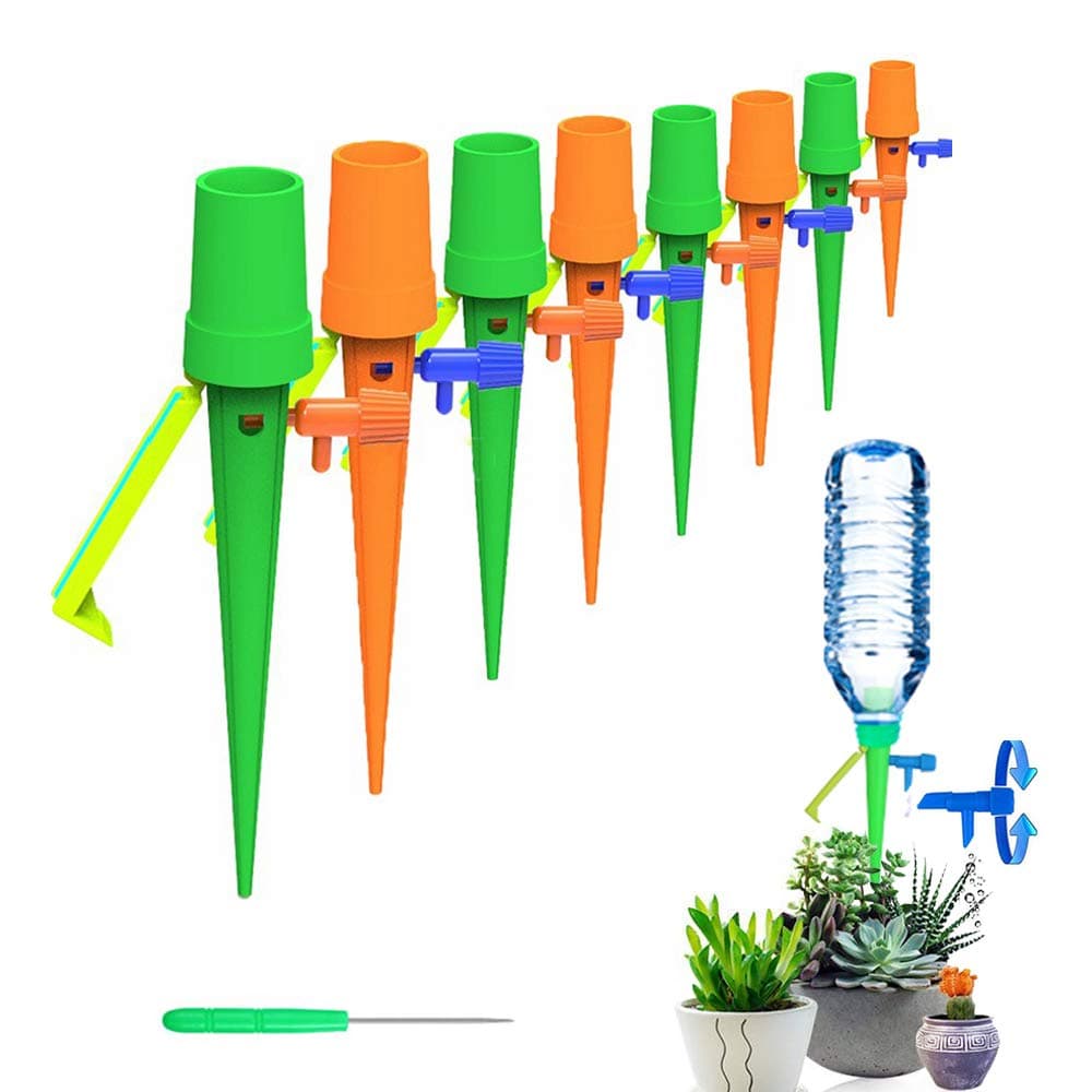 Watering Devices Plant Self Watering Spikes System Automatic Irrigation Drippers with Slow Release Control Valve Switch and Bracket Design for Outdoor&Indoor Plants, Flowers(12 Pack New Version)