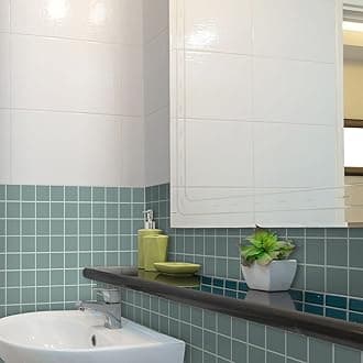 Alwayspon 54Pcs Wall Tile Transfers Sticker for Home Decor, Peel and Stick Self-Adhesive Splashback, Stick on Tile Decals for Living Room Kitchen Bathroom Decor, Green-Blue Mosaic