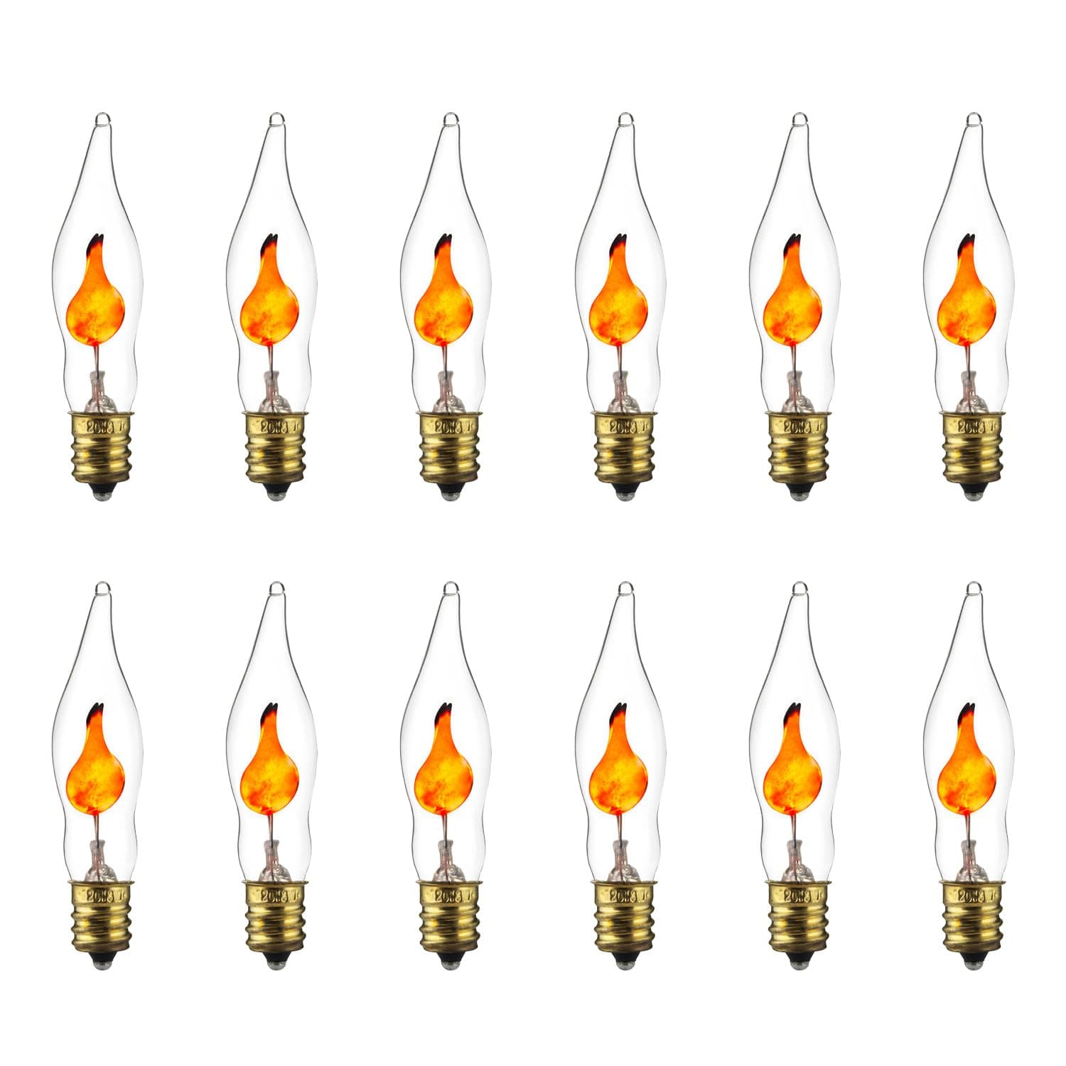 Sunlite Petite Chandelier Flicker Flame Light Bulb Candelabra Base, Orange, for Holiday and Decorative Lighting, E12, Candelabra Base, Clear, 3 Watts, 12 Pack