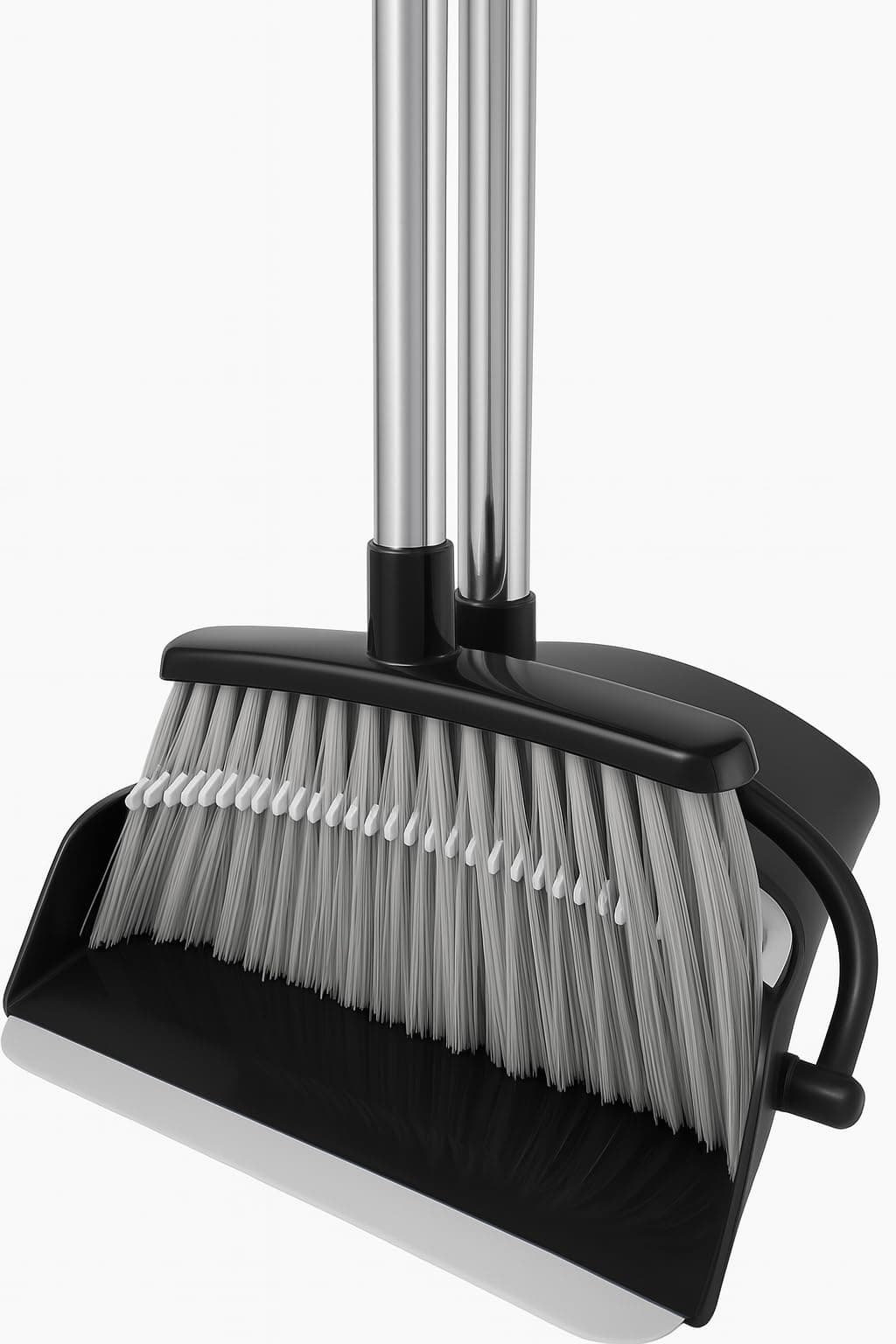 BH | Broom and Dustpan and Brush Set | Long Handled with Comb Teeth | Upright Sweeping | Combo for Home Kitchen Room Office Lobby Floor (Grey and Black) - By BEST HOUSE