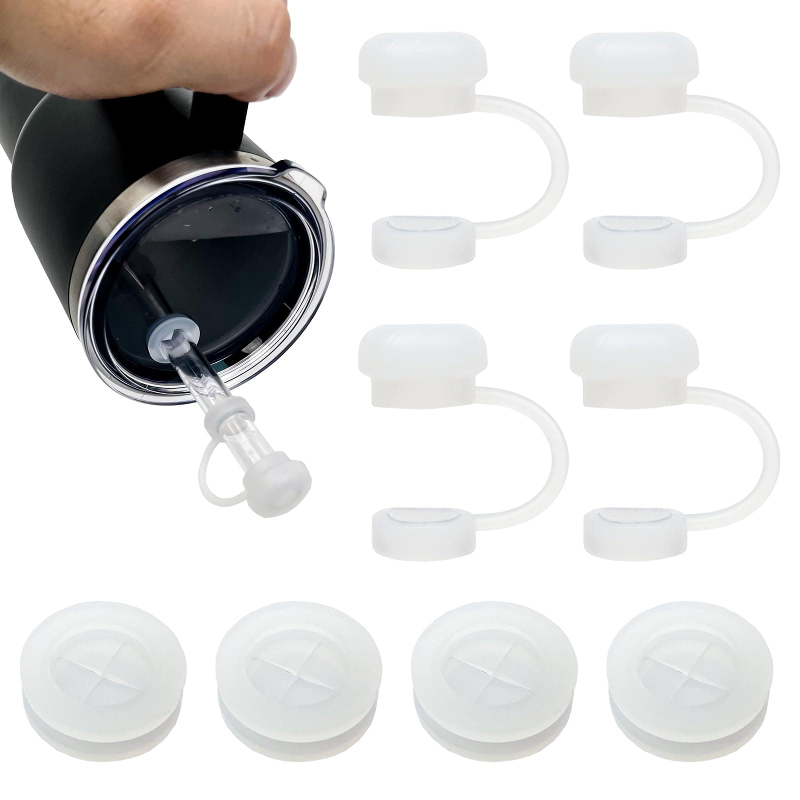 Silicone Spill Stopper Compatible with YETI Straw Cup Spill Stopper for Cups Accessories Mug Tumbler Accessories Including 4 Straw Cover Topper Cap, 4 Leak Proof Stopper