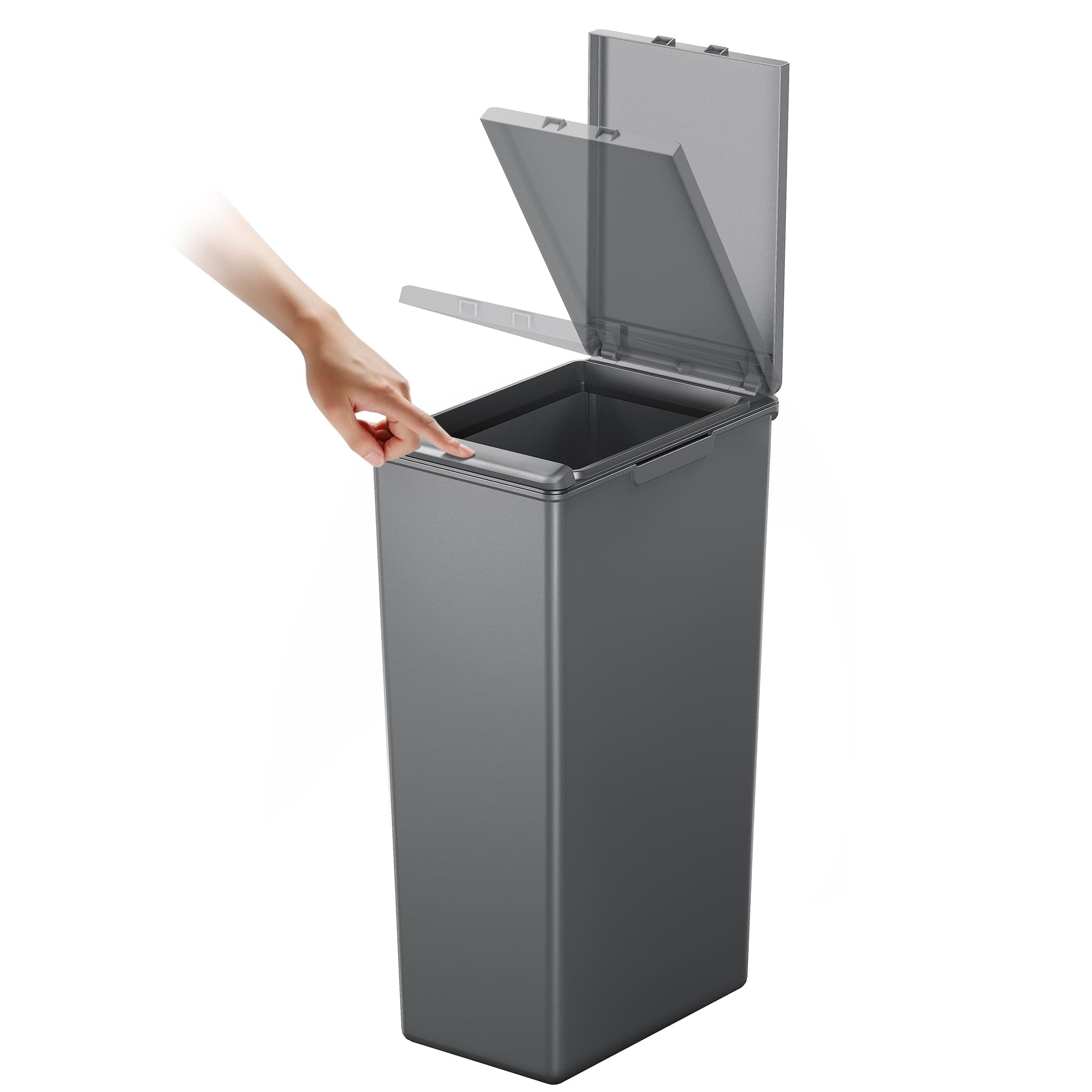 EKO Morandi 30L Kitchen Recycling Bin with Touch-Top Lid, Slim Plastic Rubbish Bin with Recycling Stickers and Easy-Clean Finish, Compact Design for Home or Office, Dark Grey