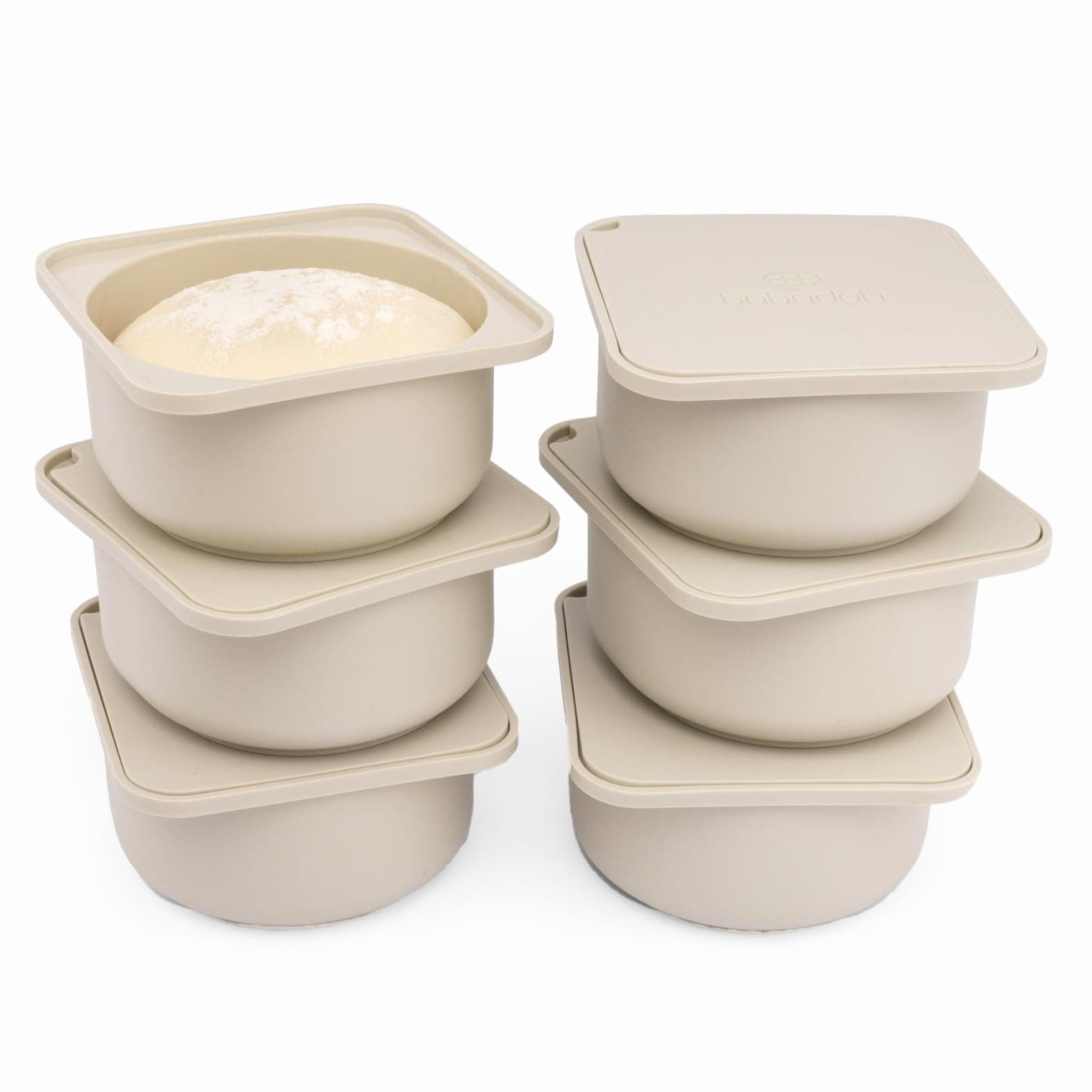 Babadoh Pizza Dough Proofing Silicone Containers with Lids | Pizza Making Accessories | Set of 6 | Dough Color | Original Size (make 12" Pizzas)