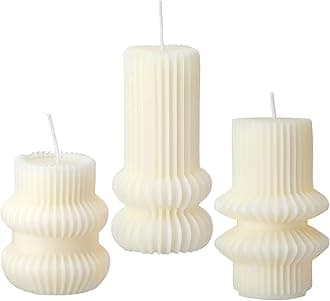 MTLEE 3 Pcs 4.7, 4.2, 3.2 in Height, Small Ribbed Pillar Candles Scented Aesthetic Modern Decorative Soy Wax Candles for Wedding Dinner Christmas Home Decor(White)