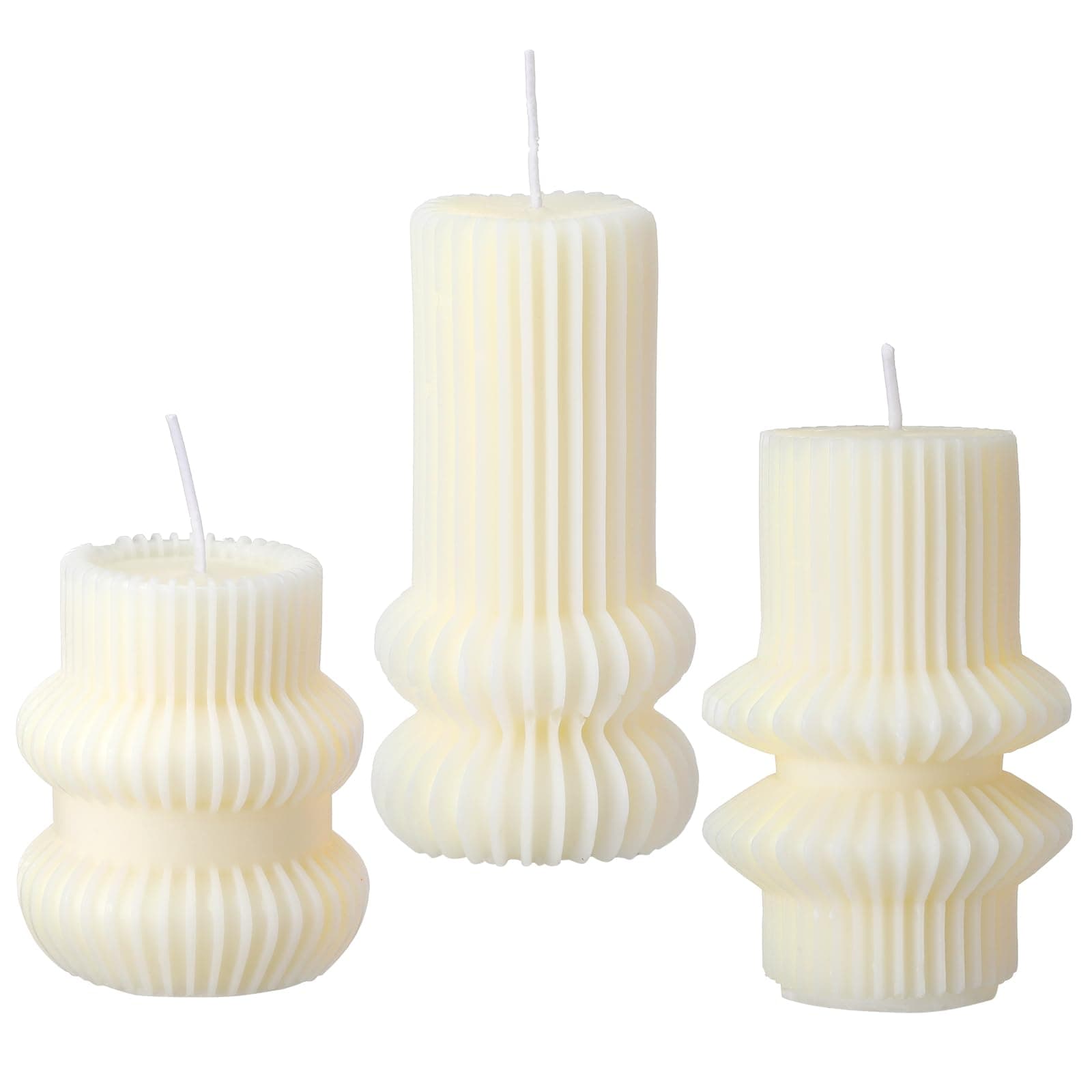 3 Pcs Small Ribbed Pillar Candles Ribbed Candle Soy Wax Scented Pillar Candle Aesthetic Candle Modern Geometric Candle Tall Pillar Candle Modern Home Decor for Bathroom Living Room(White)