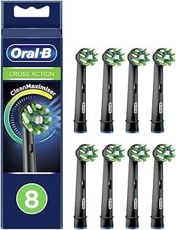 Oral-B Cross Action Electric Toothbrush Head with CleanMaximiser Technology, Angled Bristles for Deeper Plaque Removal, Pack of 8 Toothbrush Heads, Black Edition