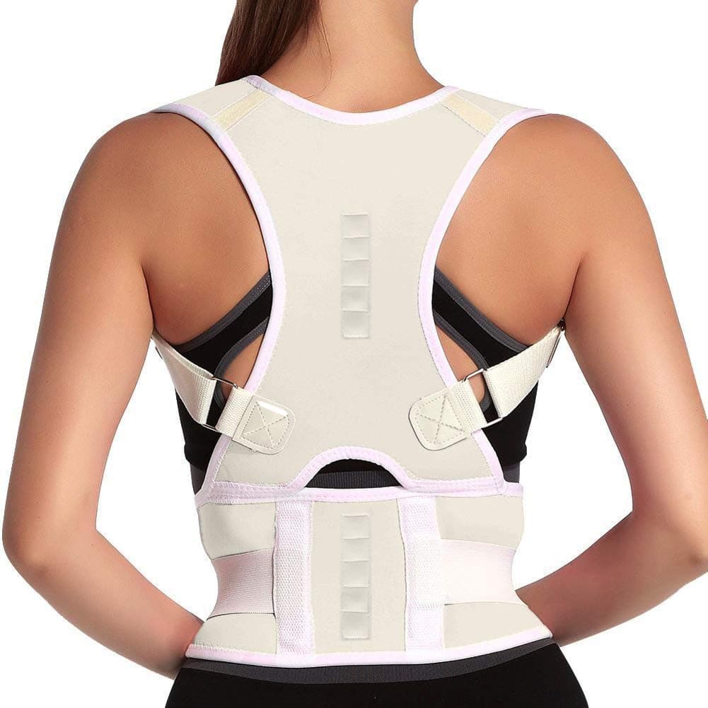 10 Magnets Back Braces for Back Pain - Best Fully Adjustable Posture Corrector for Men & Women - Improves Posture and 2 Steel Bone Provides Lumbar Support (Beige, Medium)
