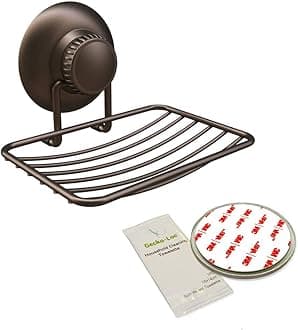 Gecko-Loc Soap Dish Suction mounting Bath soap bar Holder for Bathroom, Metal Bath Shower Bathtub Wall Tile or Kitchen Sink soap or Sponge Dishes - Bronze