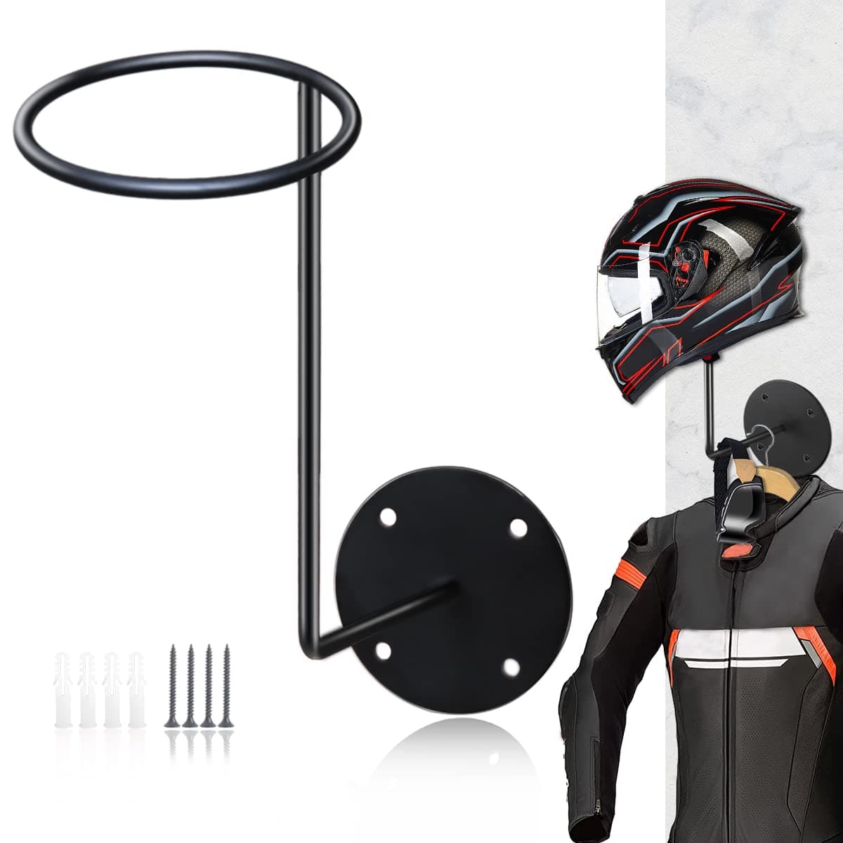 Motorcycle Accessories, Helmet Holder Helmet Hanger Rack Wall Mounted Hook for Coats, Hats, Caps - Upgraded